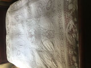 Stunning Huge Antique Vintage Lace Bed Throw With Pictures Angels U230 X210cm