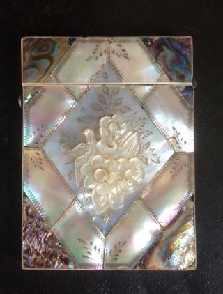 Top Quality,  High Relief Carved Antique Mother Of Pearl & Abalone Card