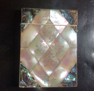 top quality,  high relief carved antique mother of pearl & abalone card 2