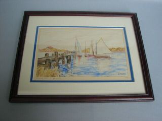 Antique 1937 Watercolor B.  Kathe Fishing Boats At Yarmouth Cape Cod