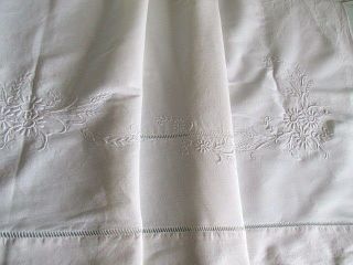 Embroidered Antique French Metis Linen Dowry Sheet Wheat And Flowers 88 " X 116 "