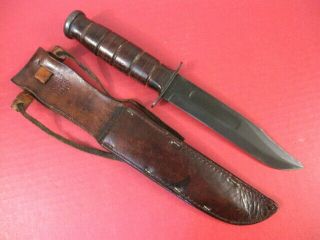 Wwii Usmc Usn Mark 2 Fighting Knife - Blade Marked: Ka - Bar W/leather Scabbard 2