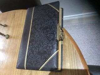 Antique Embossed Leather And Gold Photo Album Brass Hinge Lock