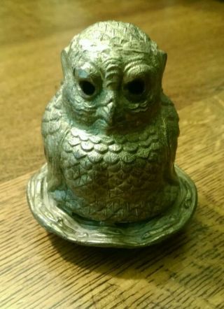 Antique Vantines Owl Incense Burner 1920 - 30s Figural Ornate Detailing Cast Metal