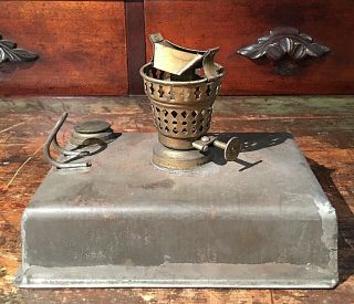 Old Antique Primitive Tin Finger Chamber Whale Oil Lamp Armspear Burner B