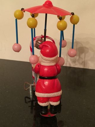 Vintage Toy Santa Claus Celluloid Tin Litho Wind Up Spinning Umbrella Baby Buggy 3