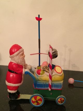Vintage Toy Santa Claus Celluloid Tin Litho Wind Up Spinning Umbrella Baby Buggy 6