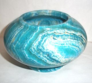 Rare Antique Turned Blue / Turquoise Marble Bowl,  Stunning Marble Stone 2