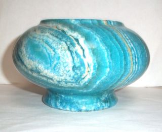 Rare Antique Turned Blue / Turquoise Marble Bowl,  Stunning Marble Stone 3