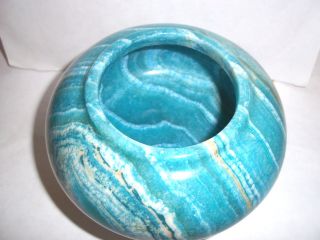 Rare Antique Turned Blue / Turquoise Marble Bowl,  Stunning Marble Stone 5