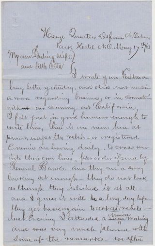 Civil War Soldier Letter Orleans May 1863 - Expelling Rebel Sympathizers