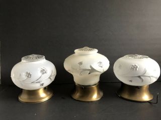 Set Of 3 Vintage Flush Mount Ceiling Light Fixtures With Shades