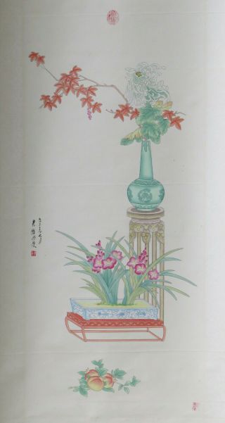 Lovely Vintage Large Chinese Scroll Painting Signed