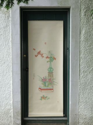 Lovely Vintage Large Chinese Scroll Painting Signed 2