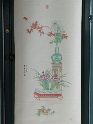 Lovely Vintage Large Chinese Scroll Painting Signed 7