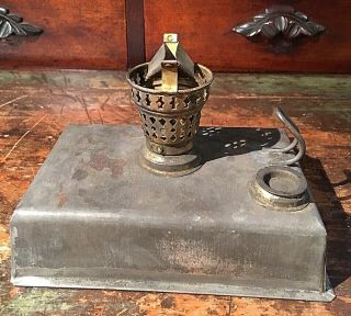 Old Antique Primitive Tin Finger Chamber Whale Oil Lamp Armspear Burner C