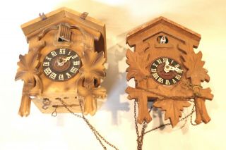 Two Small Vintage German Mini Cuckoo Clocks