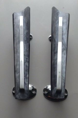 2 pairs / 4 Vintage WILBEC Door Pulls Chrome Bars,  Silver Grey Faux Pearl Lucite 3