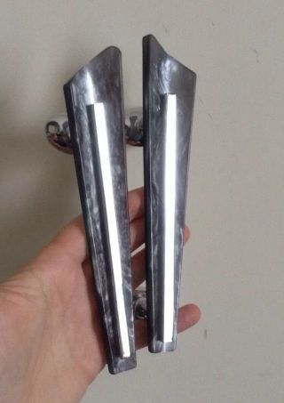 2 pairs / 4 Vintage WILBEC Door Pulls Chrome Bars,  Silver Grey Faux Pearl Lucite 8