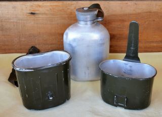 Vintage 3pc German Military Psl73 Canteen Mess Kit With Straps