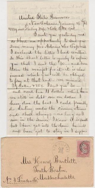 1863 Civil War Soldier Letter - Orleans - Henry Bartlett - 47th Mass.  Regt