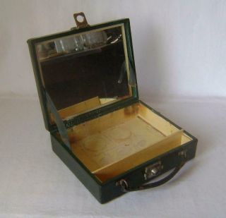 Vintage Green Leather Covered Vanity Box / Suitcase C.  1930s A/F to restore 4