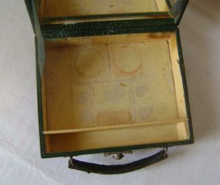 Vintage Green Leather Covered Vanity Box / Suitcase C.  1930s A/F to restore 5