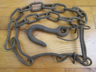 Old Primitive Chain With Cast Iron Hook Two Link Styles Rusty Pitted 42 "