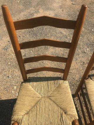 Antique Vintage French Country Pair Ladder Back Rush Seat Chairs 3