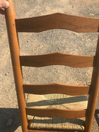 Antique Vintage French Country Pair Ladder Back Rush Seat Chairs 5