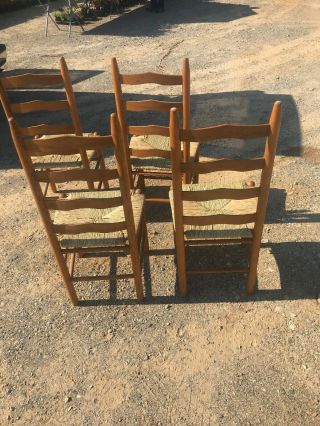 Antique Vintage French Country Pair Ladder Back Rush Seat Chairs 8