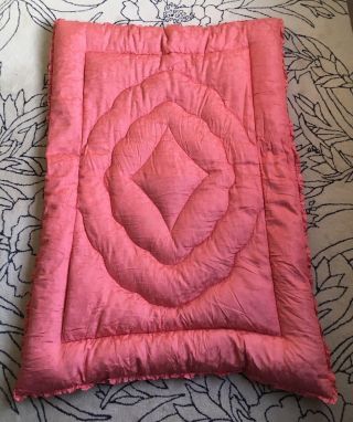 Vintage 40’s 50’s Feather Quilt Eiderdown Damask Pink Floral Fabric Single Size