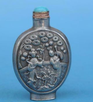 Old Chinese Cooper - Plating Silver Hand - Carved Figure Snuff Bottle Nr/vr A02