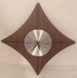 Vintage Elgin Wooden Star Clock Starburst Mcm Compass 19 " Battery