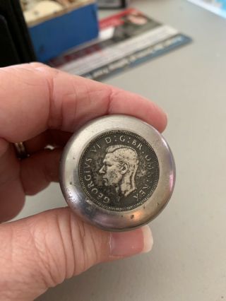 Vintage GEORGIVS VI D G BR OMN REX Two Shillings Coin Cane Top 4