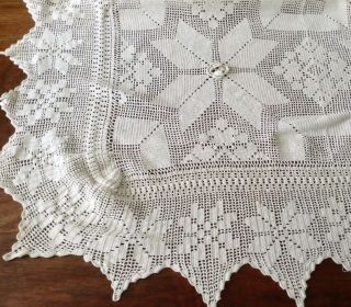 Antique Cotton Hand Crocheted Bedspread 96x94 " Full/queen Star Pattern,  3d Roses
