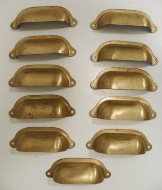 11 Antique Vintage Drawer Cup Handle Pull,  Solid Brass