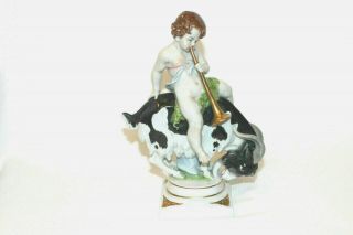 Scheibe - Alsbach Porcelain Figurine Of Cherub Riding Goat Blowing Gilt Horn