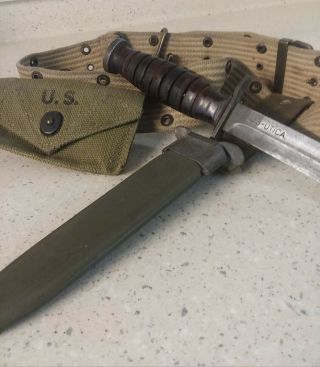 WWII US M3 TRENCH FIGHTING KNIFE & M8 SCABBARD CASE WITH BELT 10