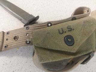 WWII US M3 TRENCH FIGHTING KNIFE & M8 SCABBARD CASE WITH BELT 7