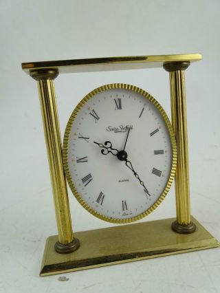 Vintage Swiza Sheffield Swiss Alarm Miniature Shelf Mantel Clock Brass Desk Old