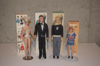 Vintage 1960`s Barbie & Ken Dolls (early) And Ricky W/boxes
