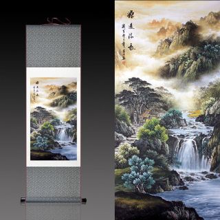 Chinese Silk Scroll Painting Mountain Stream Home Office Decoration（源远流长）