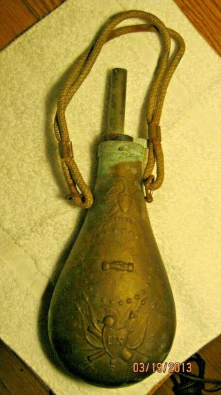 Collectable Antique Brass Gun Powder Flask Us Army Issued Civil War Era