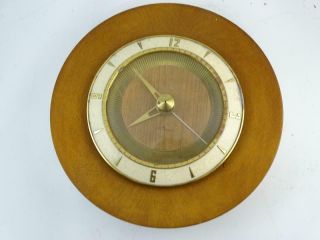 Vintage Mid Century Modern Teak Wood Seth Thomas Wall Clock Electric Brass Glass