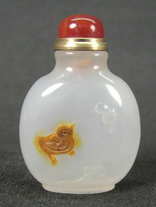 Chinese Small Chick Butterfly Carved Natural Agate Snuff Bottle