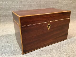 Antique 19th Century Inlaid Mahogany Satin Wood Tea Caddy Fitted Interior