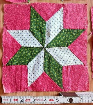 Twelve Eight - Point Star Antique Quilt Squares Cotton Fabrics Hand Piece Project