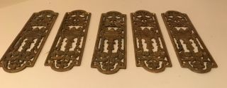 5no Antique Brass Finger Plate Push Door Handle Pierced