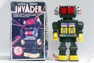 Masudaya Horikawa Yonezawa Action Robot Invader Tin Japan Hk Vintage Space Toy